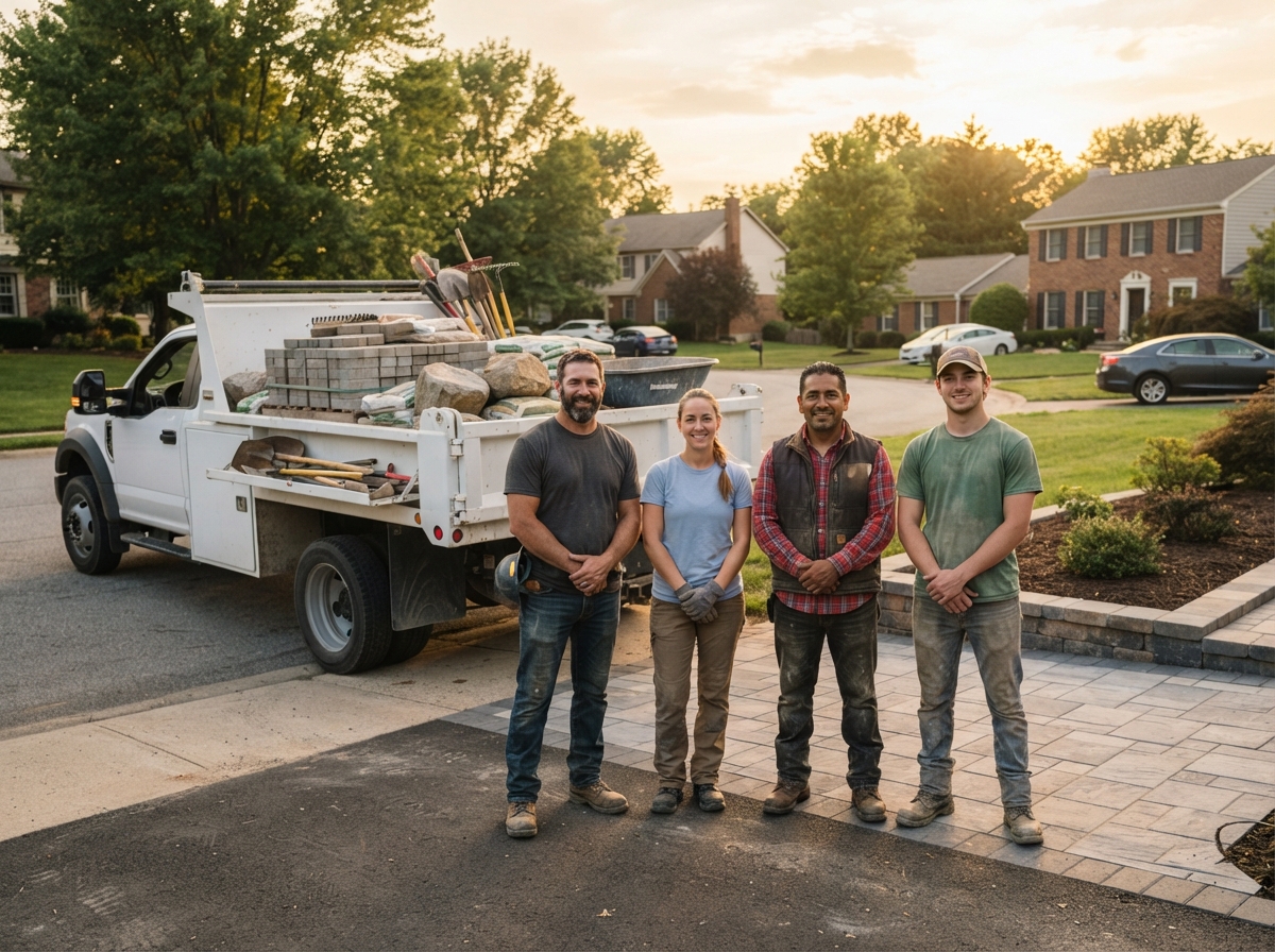 The Hardscape Pros crew on a completed job site in Little Rock, Arkansas